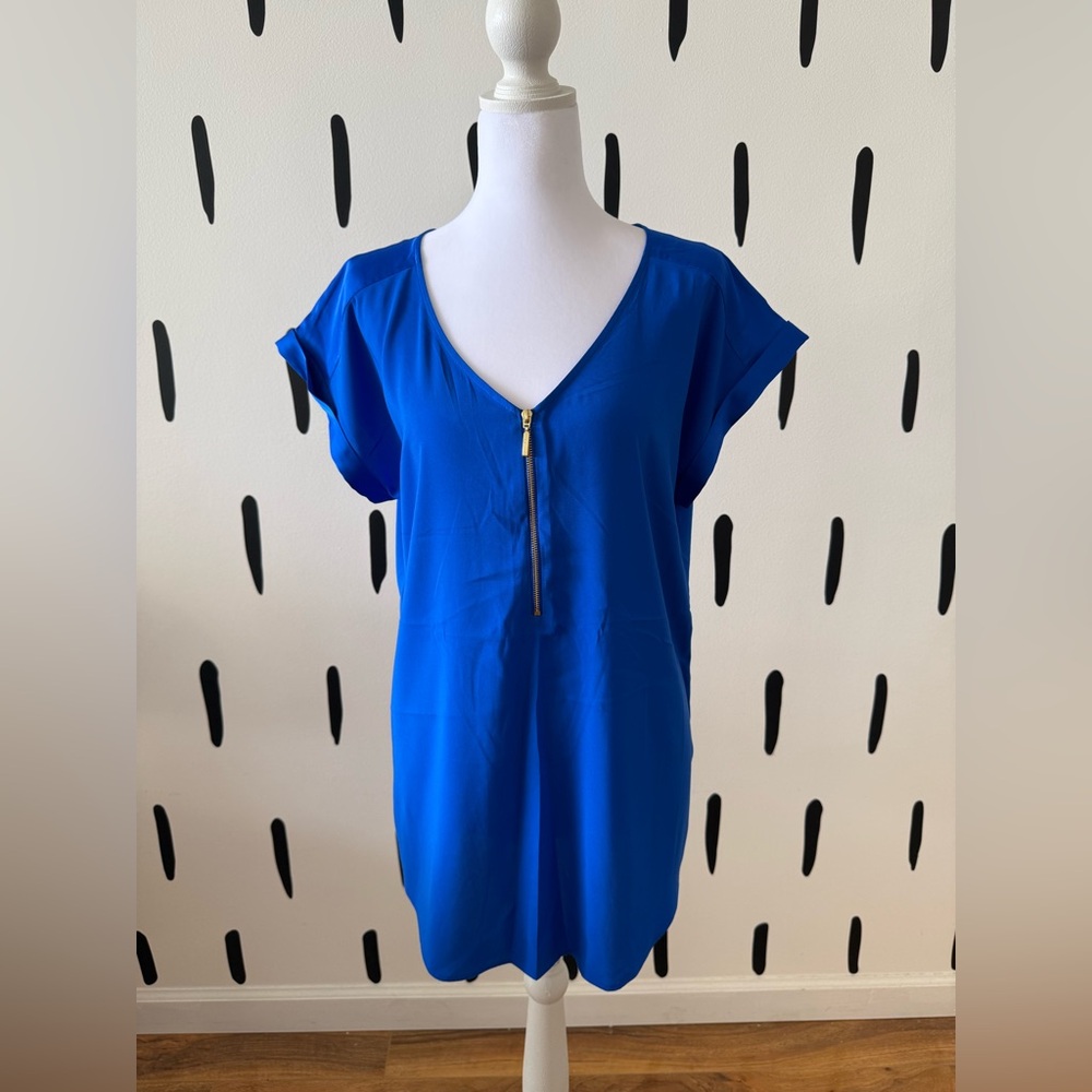 Express Royal Blue Zip-Front Blouse